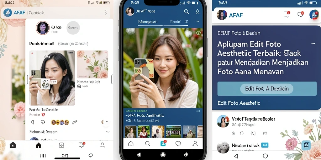 Antarmuka aplikasi AFAF yang menarik untuk Edit Foto Aesthetic.