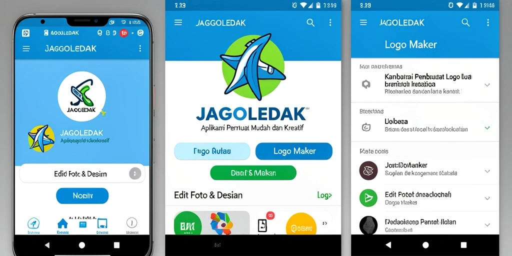 Screenshot utama JAGOLEDAK menampilkan antarmuka pembuat logo yang user-friendly.