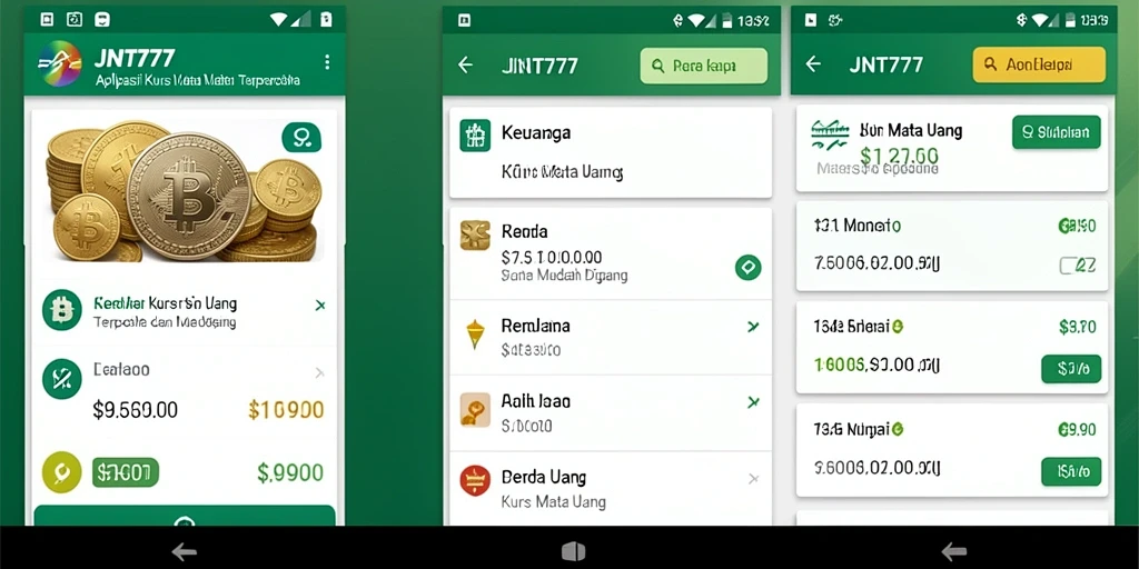 Screenshot aplikasi JNT777 menampilkan antarmuka kurs mata uang yang informatif.