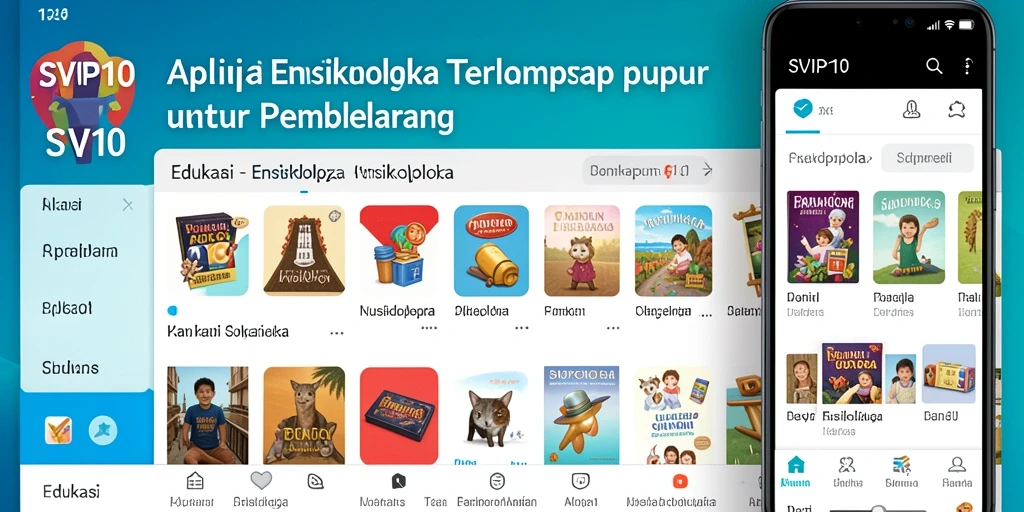 Tampilan antarmuka aplikasi Ensiklopedia SVIP10 yang menarik.