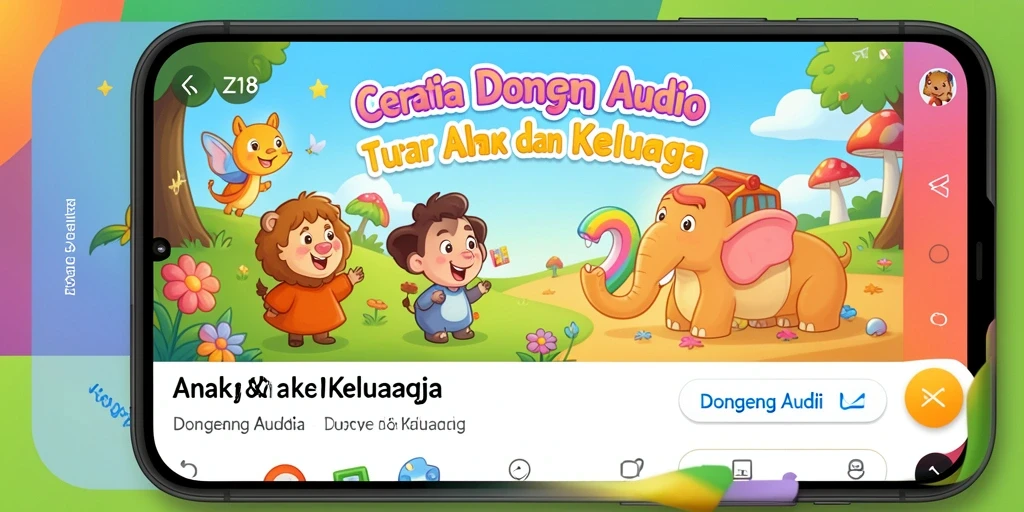 Tampilan antarmuka Z18 yang menarik dan mudah digunakan untuk mendengarkan dongeng.